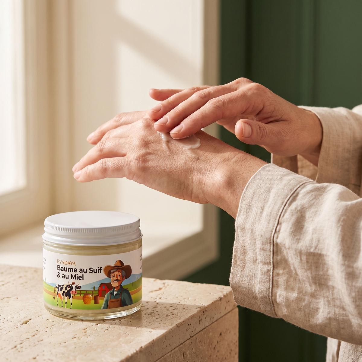 Application du baume sur les mains