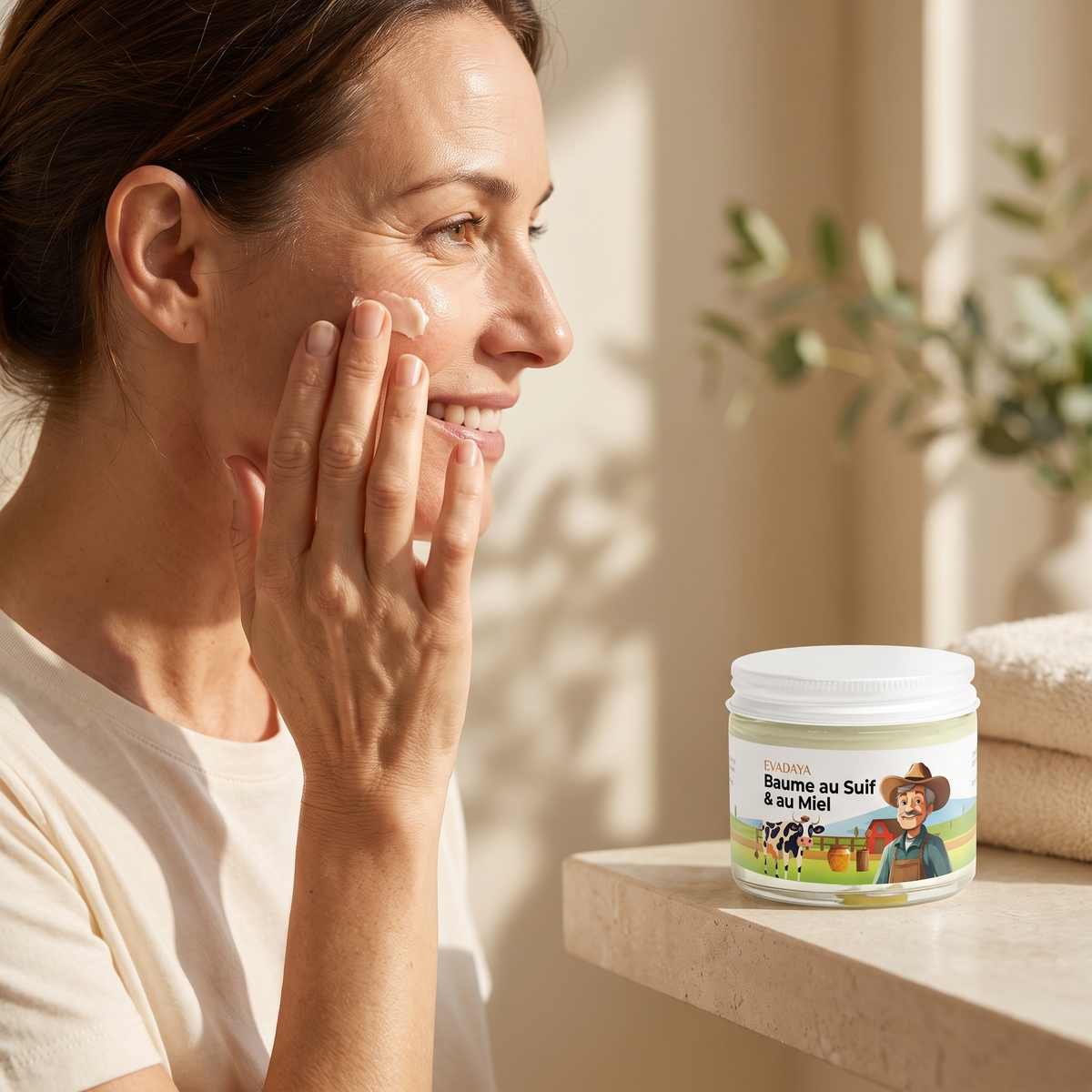 Application du baume Evadaya sur le visage