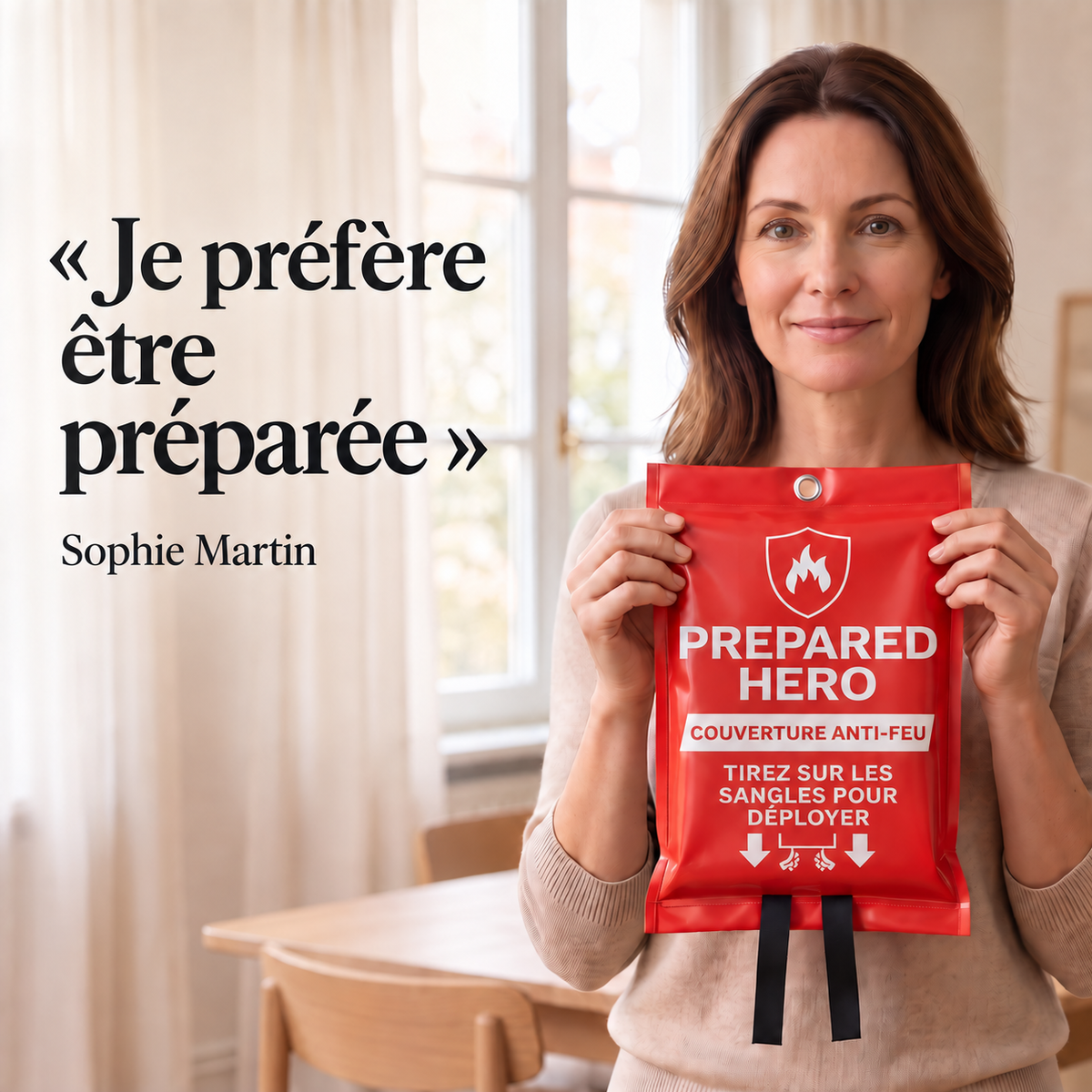 Femme présentant la couverture anti-feu