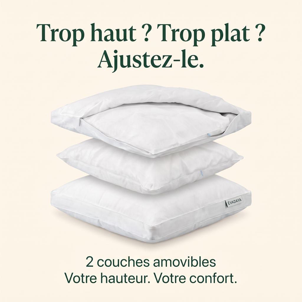 Oreiller Evadaya — couches amovibles sans texte superposé